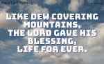 Like dew covering mountains, 
The Lord gave his blessing, 
life for ever.