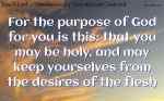 For the purpose of God for you is this: that you may be holy, and may keep yourselves from the desires of the flesh