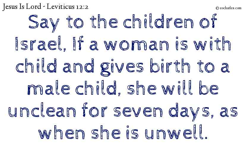 Say to the children of Israel, If a woman is with child and gives birth to a male child, she will be unclean for seven days, as when she is unwell.