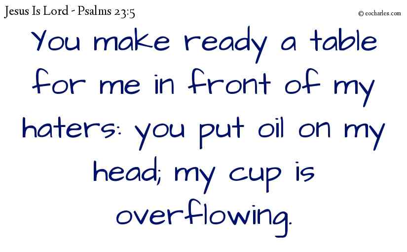 You make ready a table for me in front of my haters: you put oil on my head; my cup is overflowing.