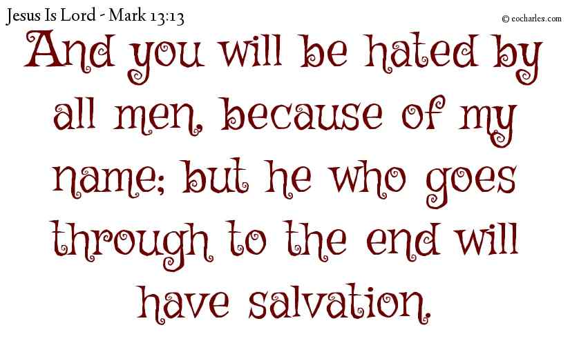 And you will be hated by all men, because of my name; but he who goes through to the end will have salvation.